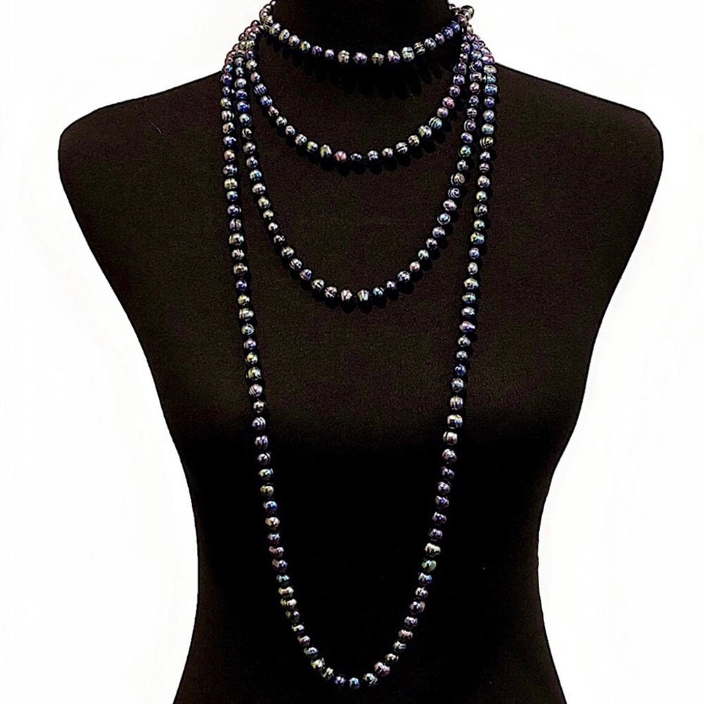 Vintage Peacock Pearls Necklace Endless Strand 99 inches Long